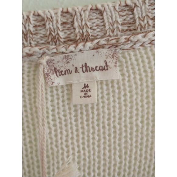 Hem & thread Sweater Women's Size M Mixed Tan Cream Long Sleeve Popover - Picture 2 of 12